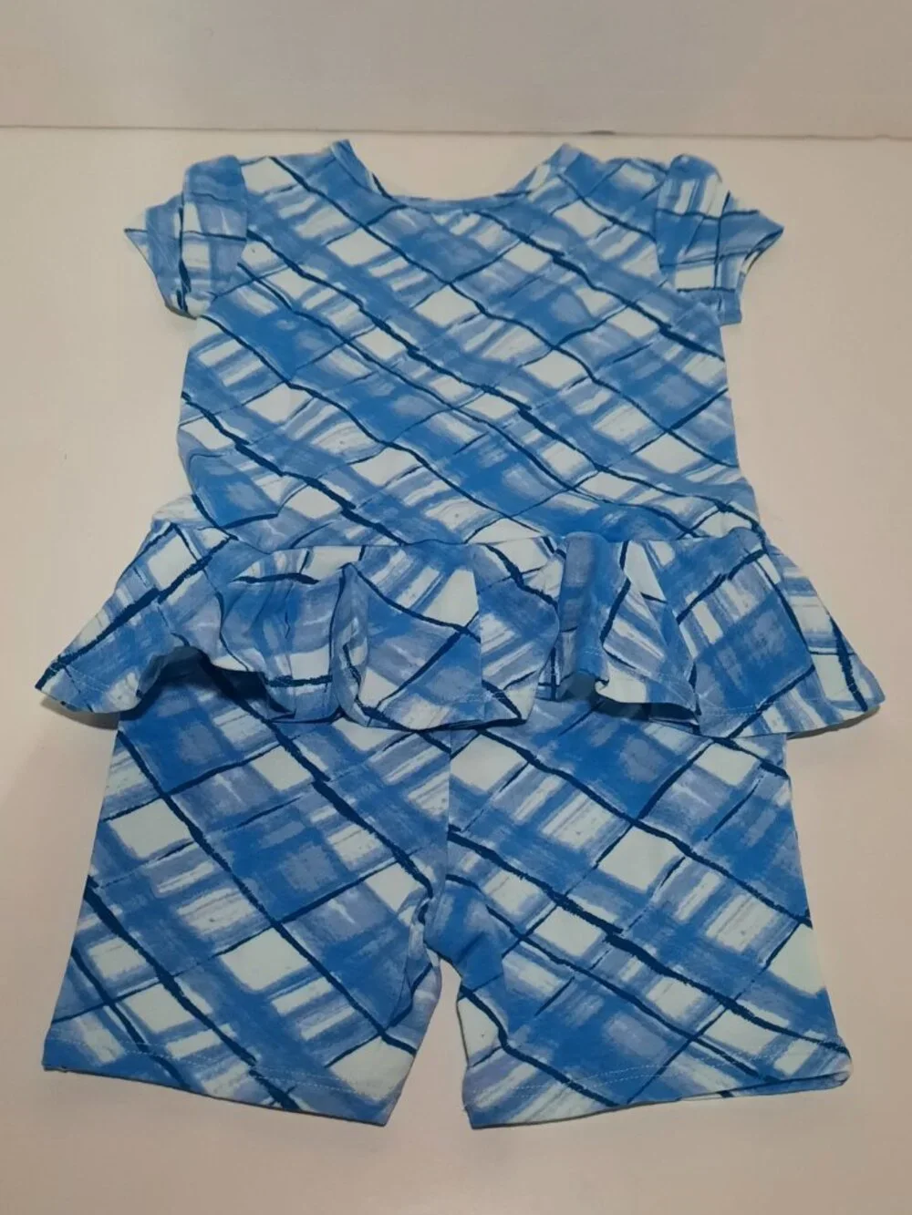 DotDotSmile 12/24M Blue Plaid Peplum Romper Short Sleeve Toddler Girls New
